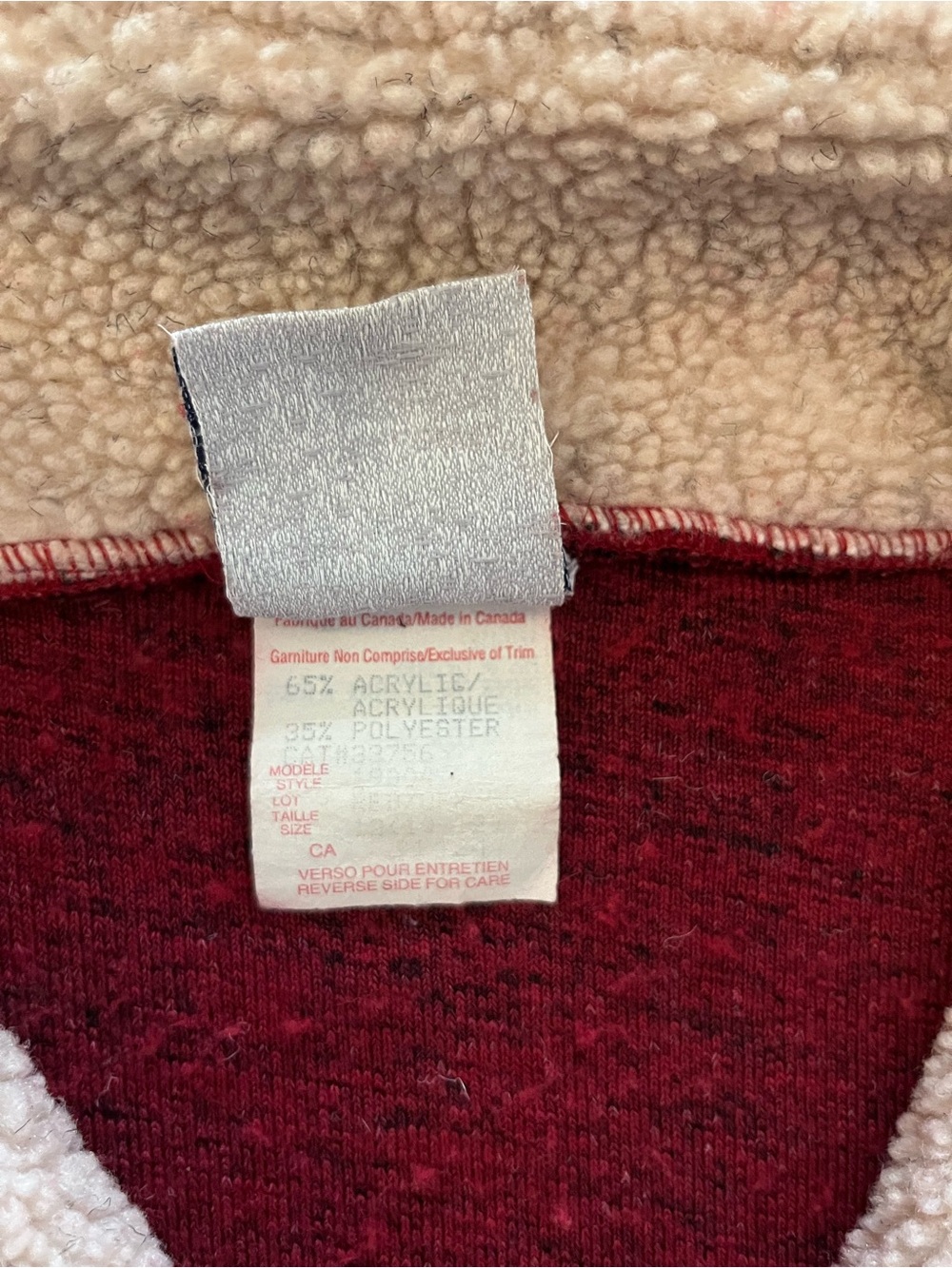 Magenta Vintage Sherpa Fleece Quarter Zip Pullover Made in Canada Fits L - Picture 10 of 13